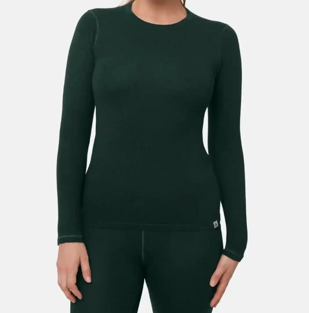 Danish Endurance Merino Wool Base Layer Womens L Green Long Sleeve Thermal Top